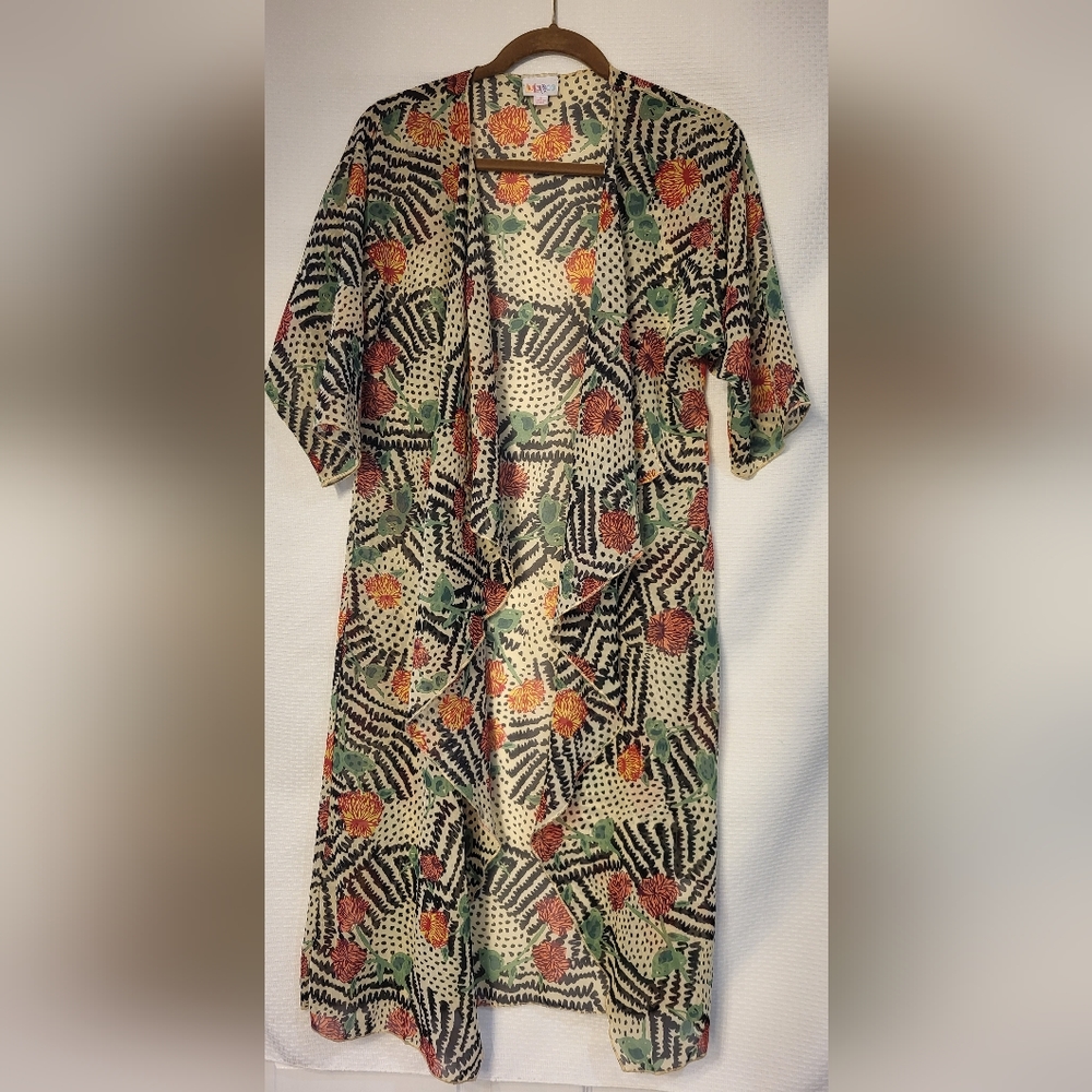Women's Lularoe Lindsay Kimono Size Small Layering Swim Wrap Duster Floral Cover